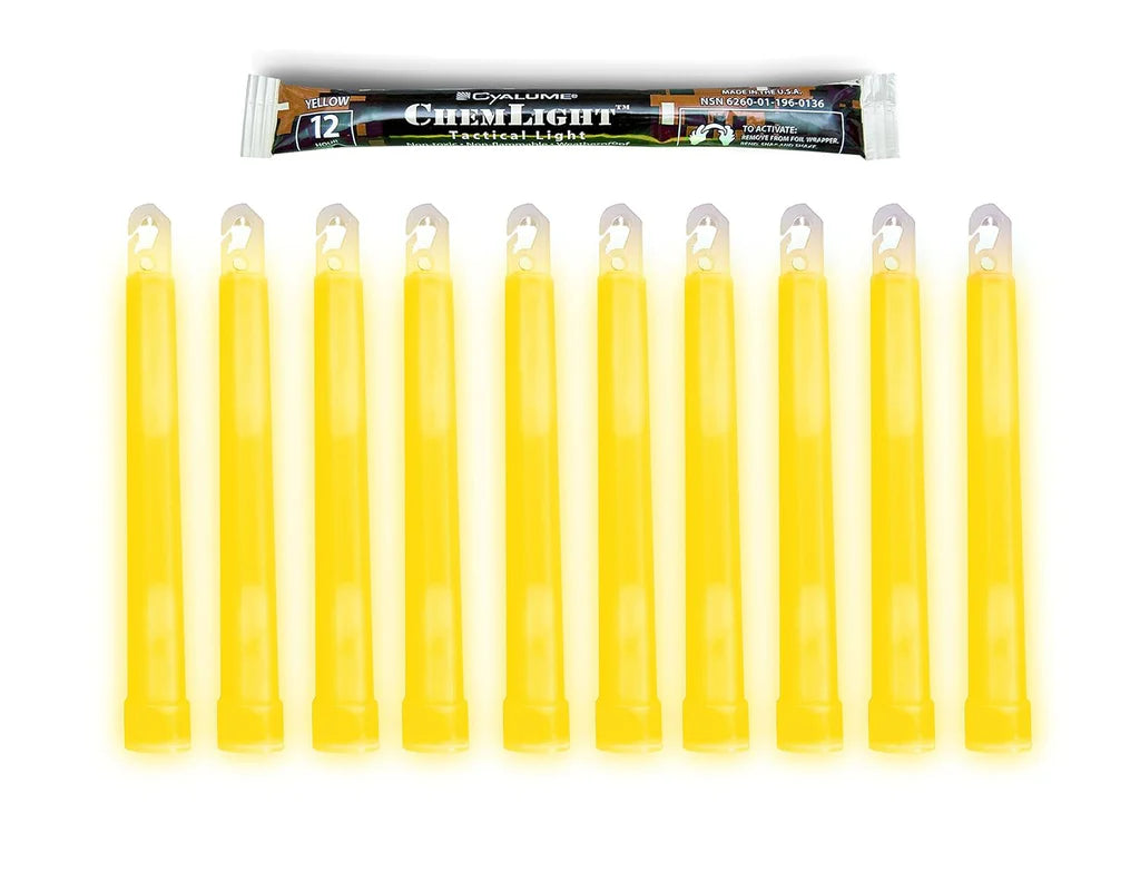 Cyalume Snaplight 6" 12-Hour Lightsticks – Yellow (Pack of 10)